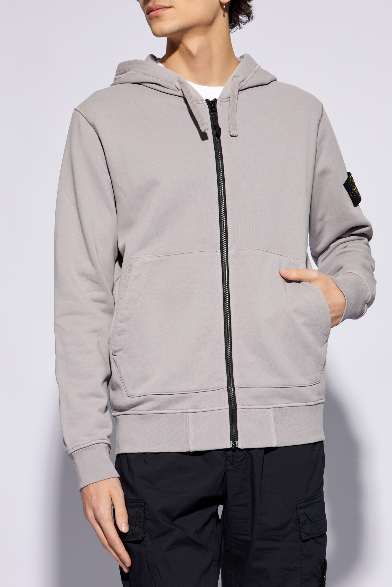 office accessories men polo shirts Sweatpants Grey Grey Zip up hoodie Stone Island SchaferandweinerShops Japan